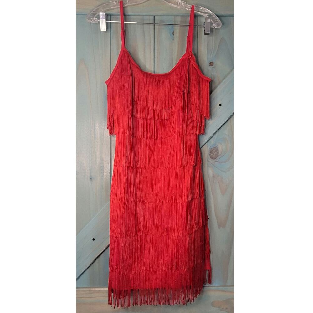 NEW Tiered Fringe Mini Dress Red 1920s Flapper Style with Layered Fringe Small